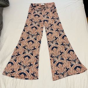 Veronica M Flare Wide Leg Boho Palazzo Paisley Stretch Pants w Pockets